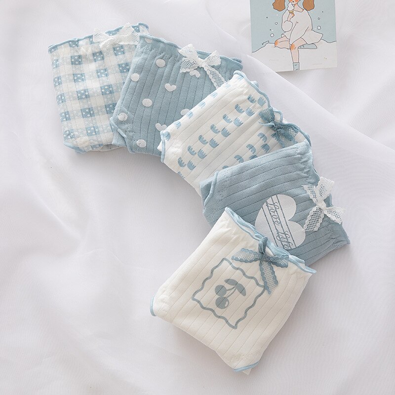 2022 Cotton Girl Panties Cute Printed Bow Underwear 6pcs/lot Plaid Underpants Cotton Girl Lingerie