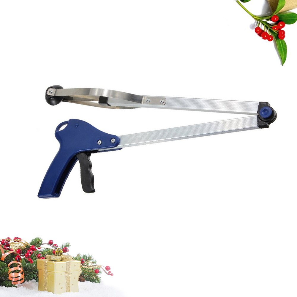 83cm Portable Outdoors Foldable Garbage Grabber Gripper Household Trash Picker Aluminum Alloy Pick Gripper Reacher Tool (Blue)