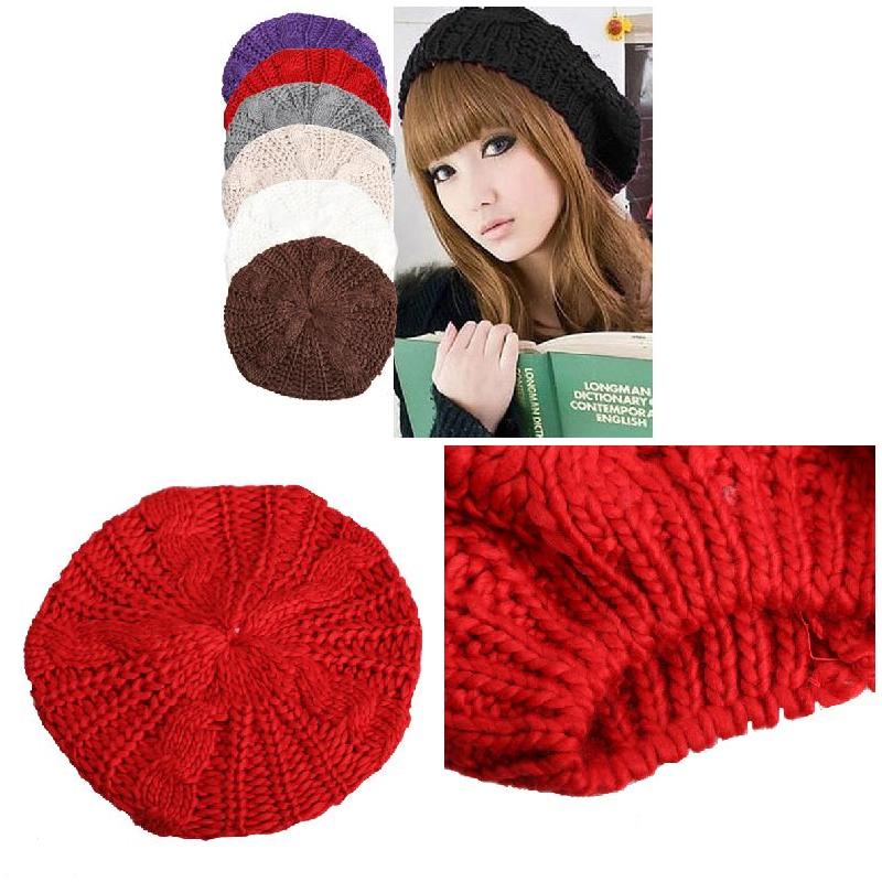 Warm Winter Women Beret Knitted Baggy Beanie Hat Multicolor Ski Cap