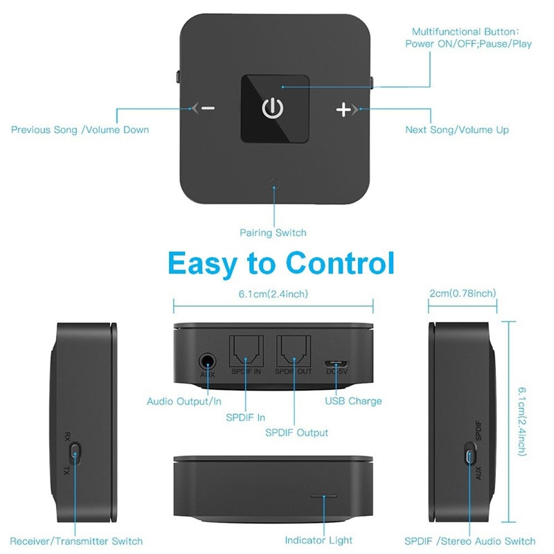 Latest Bluetooth V5.0 Transmitter Receiver 2-in-1 3.5mm Wireless Audio Adapter for TV Headphones Speaker Home Car Stereo System