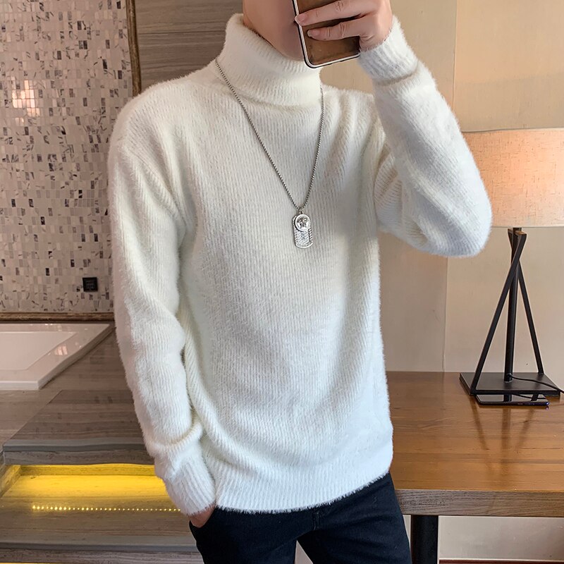 Vintertröja herr polotröja herr solid casual streetwear tröja herr varm stickad tröja herr tröja