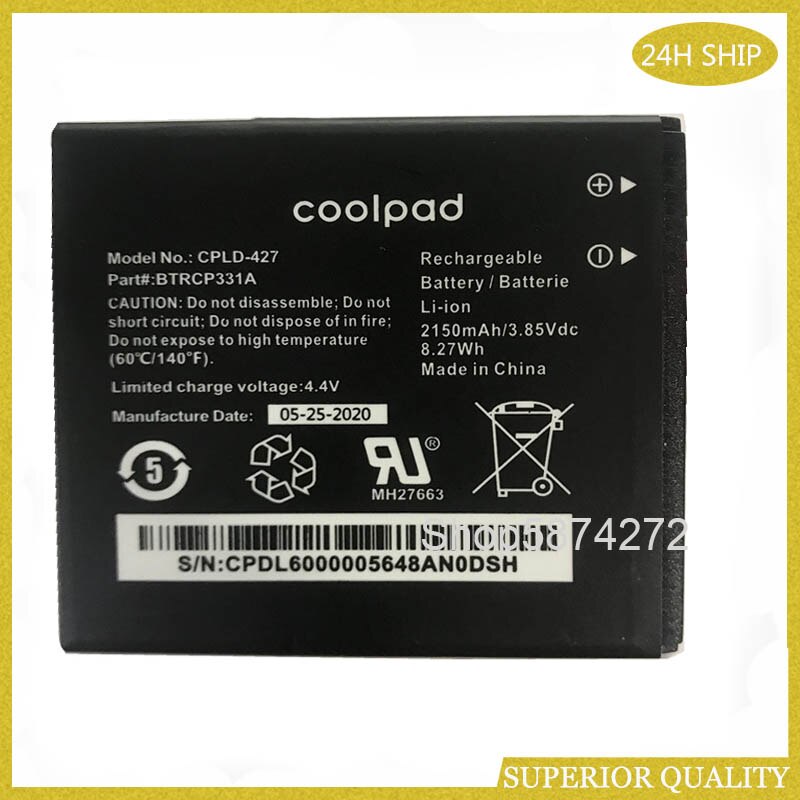 Original 2150mAh 8.27Wh pour Coolpad CPLD-427 batterie de remplacement BTRCP331A batterie