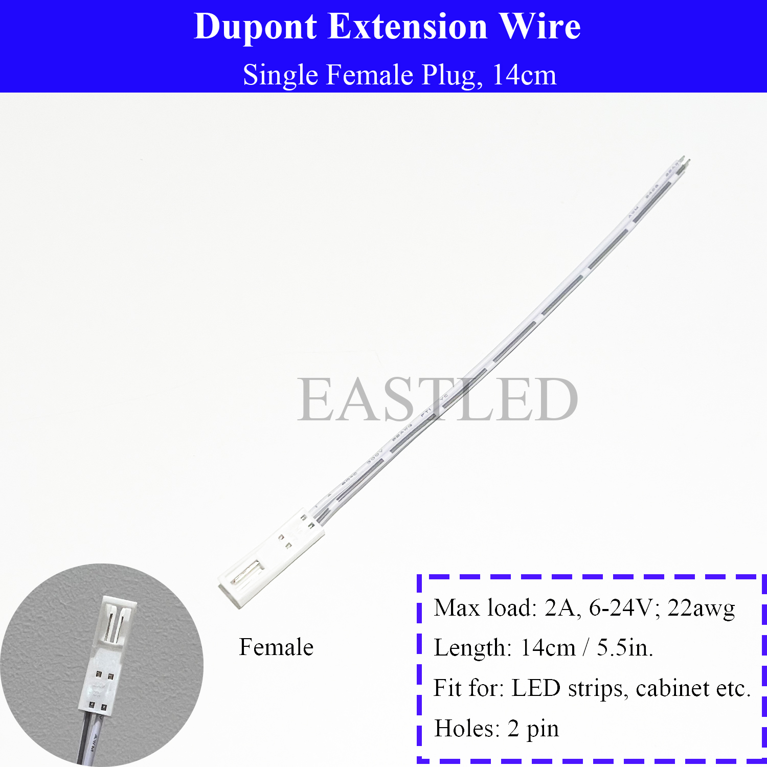 Cable de extensión de luz para armario de cocina, Cable Dupont de 14cm, 30cm y 60cm, enchufe macho a hembra de 2 pines, conectores de luz LED, línea de doble extremo