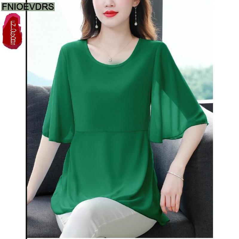 M -4xl lösa kläder kvinnor sommar kortärmade volangskjortor casual chiffong blommig tunika peplum toppar och blusar