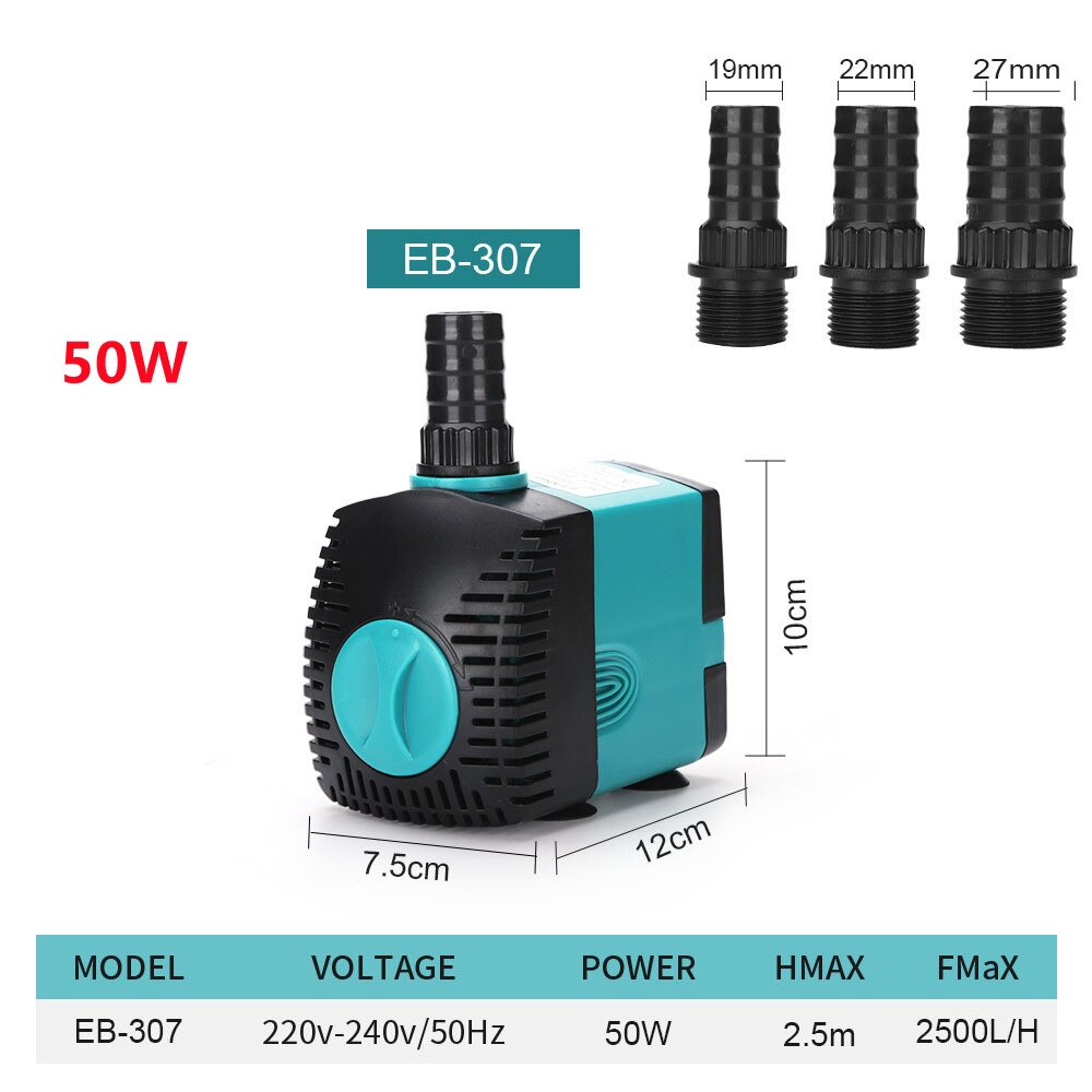 EU 220V-240V 3-60W Aquarium Submersible Water Pump Fountain Filter Fish Pond Quiet Water Pump Tank Fountain Side Suction Pump: 50W