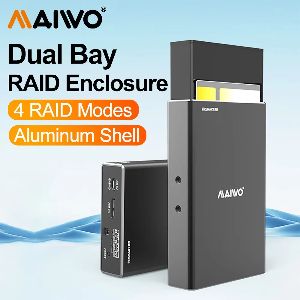 MAIWO Dual Bay External Hard Drive box RAID Enclosure for 2.5 inch SATA I/II/III HDD SSD RAID 0/1/LARGE/PM 6Gbps Support UASP