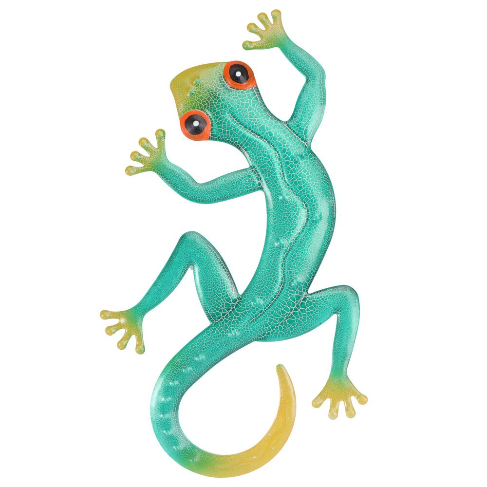 Wanddecoratie Gecko hagedis - kleurenmix - 40 x 41 cm - metaal