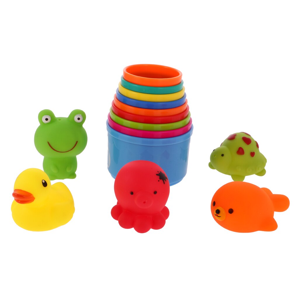 Klassisk 1 sæt baby børn badekar legetøj plast foldning stabling kop børn badning søde legetøj til badeværelse 4 slags: 3