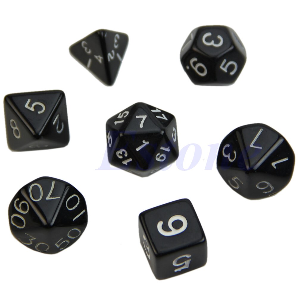 7pcs Black Sided Die D4 D6 D8 D10 D12 D20 RPG Poly Dice Game 77HC