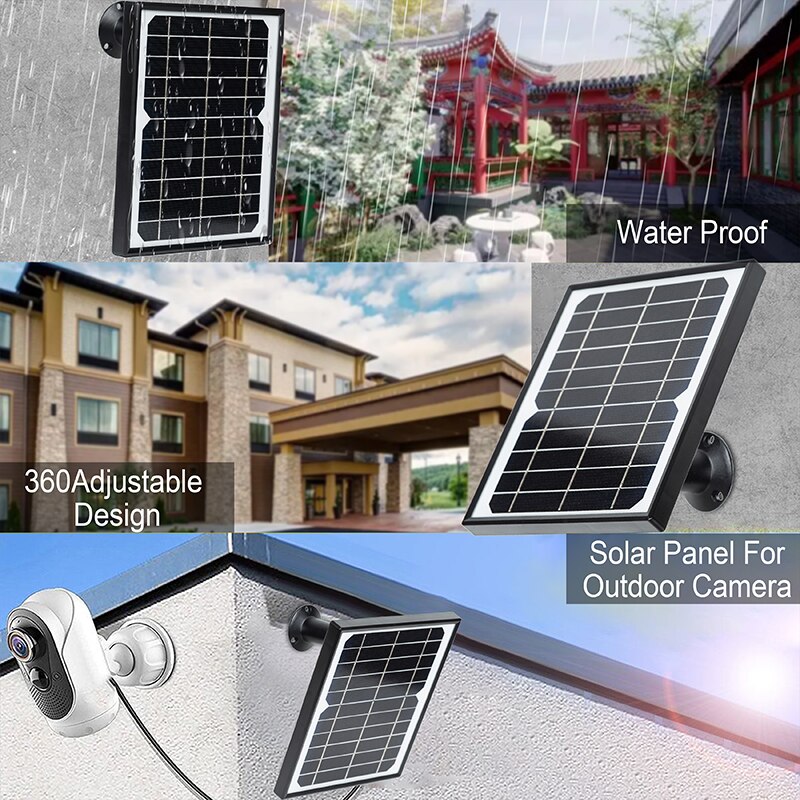 15W Solar Powered Panel USB Charging Cable Solar Panel Charger Rechargeable Battery Powered for Outdoor Security Camera Monitor