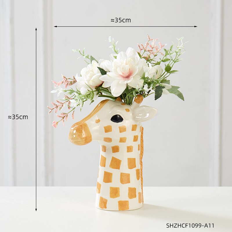 Kreatywna żyrafa ceramiczna doniczka na kwiaty zwierząt rzeźba wazon gospodarstwa domowego nowoczesne dekoracje do domu salon sypialnia dekoracja na biurko prezenty: Giraffe-20cm-C