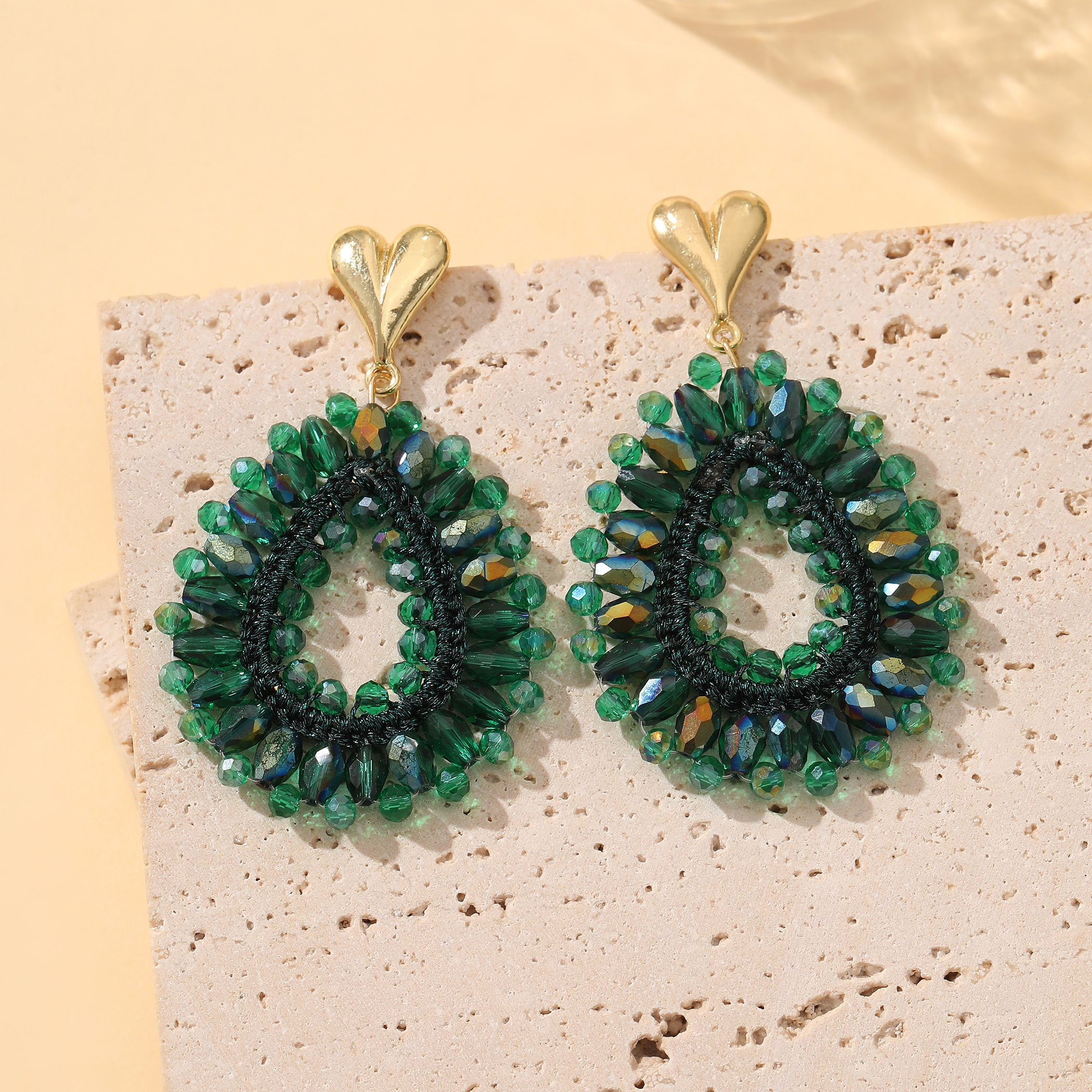 INKDEW-pendientes de gota de agua bohemios para mujer, aretes grandes y largos hechos a mano, cuentas facetadas de cristal, joyería de EA152: Marrón