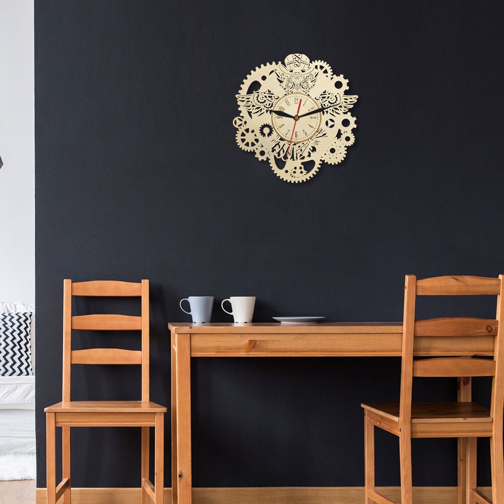 Steampunk Meccanico Orologio Da Parete in Legno GUFO Meccanico Ingranaggi Da Parete in Stile Rustico Orologio Vintage ▾ Gotico arredamento gufi con Ingranaggi Geometrica di Arte