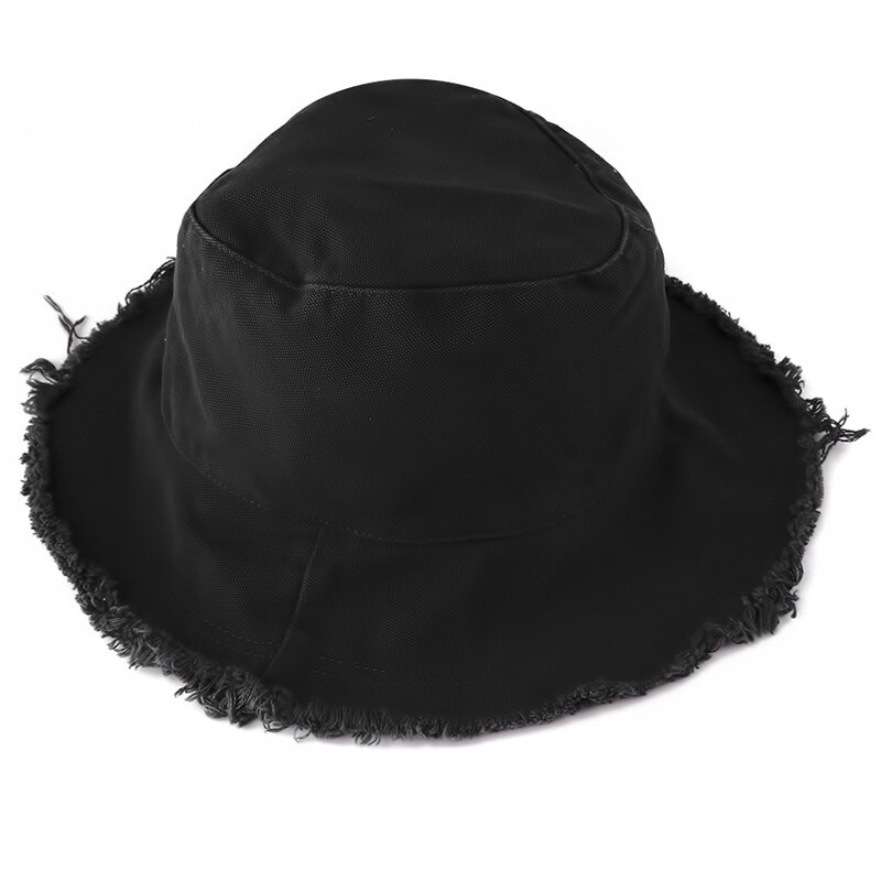 Fisherman bucket lue lue for strand sport unisex casual lue frynsete sommer solhette kanter servant lue sammenleggbar vaskbar lue: Svart