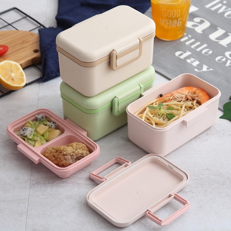 Caja de Almuerzo libre BPA Material ecológico fibra de bambú caja Bento portátil contenedor de almacenamiento de alimentos Microwaveble para Picnic