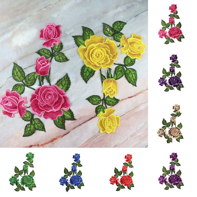 1pc Red Rose Patch Embroidered Sewing On Patch Flower Iron On Patch Stickers Clothes Badge Sewing Fabric Applique Accessories