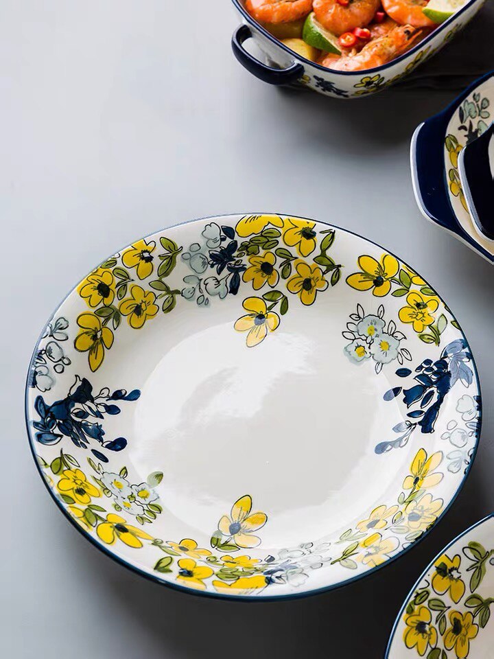 Chinese Porcelain Glazes Ceramic Party Tableware Set Porcelain Breakfast Plates Dishes Noodle Bowl Comal For Decoration