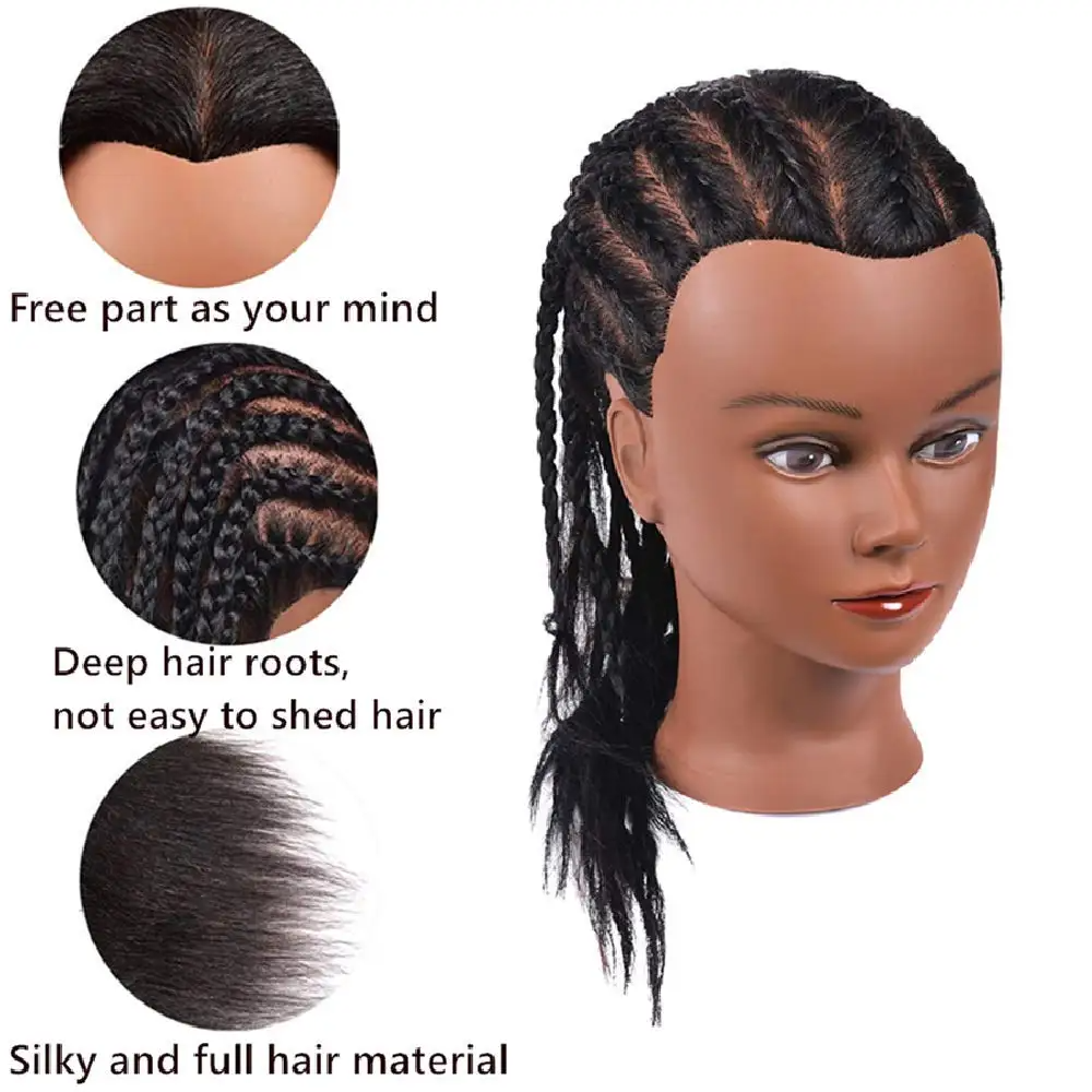 Hair Mannequin Head With Table Clamp Stand Yaki Hair Cosmetology Doll Head For Hairdresser Practice Braiding Training
