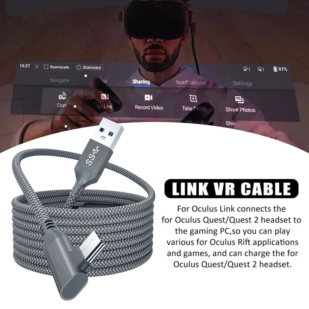 Câble de Charge rapide pour Oculus Quest 2, 5M, USB 3.0, transfert de données, Charge rapide, accessoires de casque VR, 1 pièces