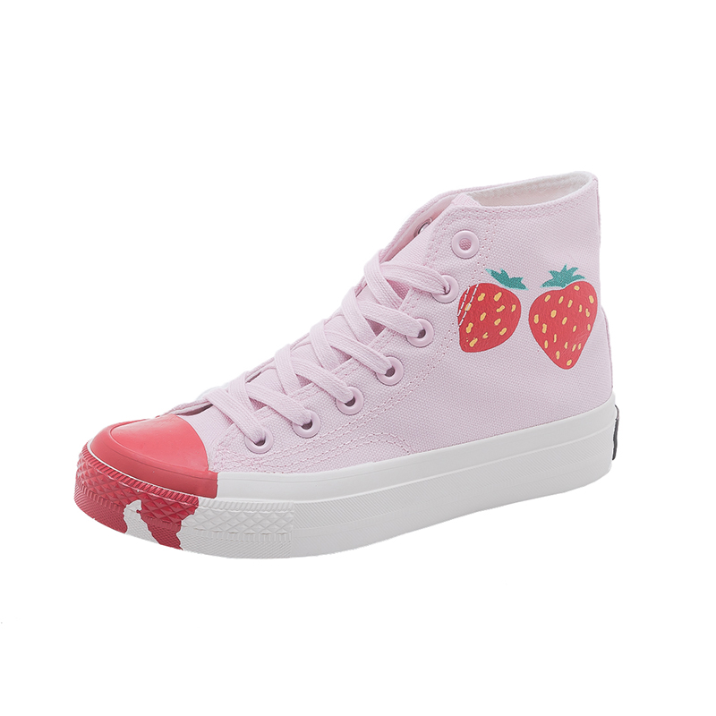 High top canvas sko til kvinder forår jordbær sko grønne blade skateboard sko udendørs fodtøj smarte sneakers