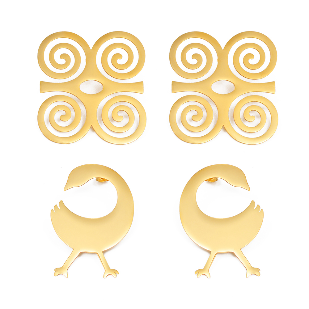 5cm/4cm/2cm African Ancient Cultural Symbol Big Stud Earrings Stainless Steel Dwennimen Sankofa Gye Ethnic Jewelry #363721
