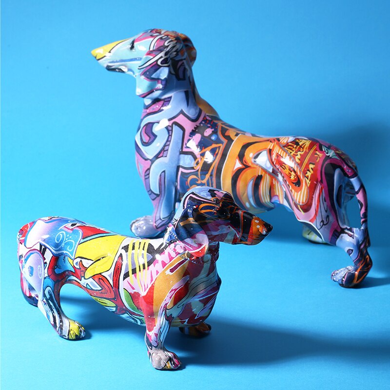 Geschilderde Kleurrijke Teckel Hond Creatief Huis Moderne Decoratie Ornamenten Woonkamer Wijnkast Kantoor Decor Desktop Ambachten