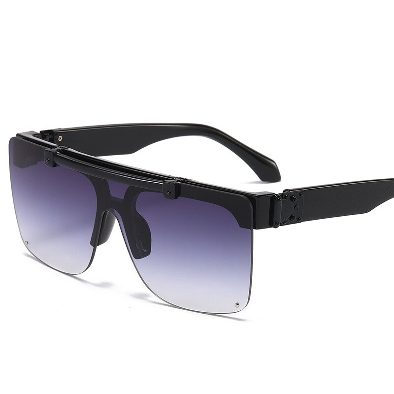 Luxe Zonnebril Vrouwen Unisex Flip Up Vierkante Steampun Mannen Zonnebril Mannelijke Shades Cool Paar Modellen: Black grey