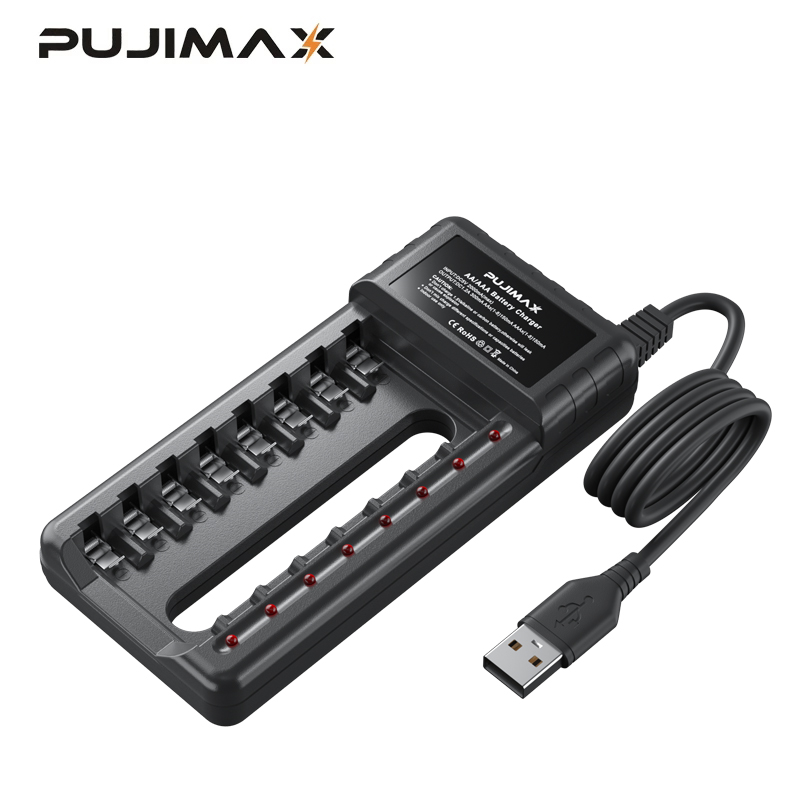 Pujimax 8 Slot Usb Output Snel Opladen Batterij Lader Kortsluiting Bescherming Geschikt Voor Aa/Aaa/Nimh Oplaadbare batterijen