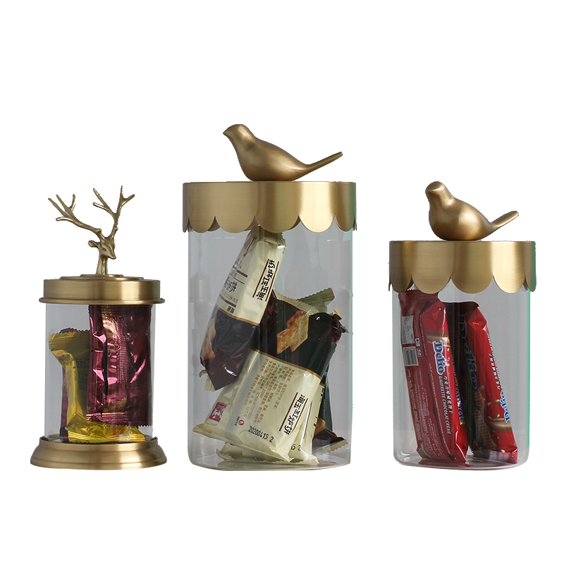 Pot de rangement en verre doré avec couvercle, , décoration animale, organisateur de bonbons, salon, distributeur de céréales, cuisine, décoration de la maison