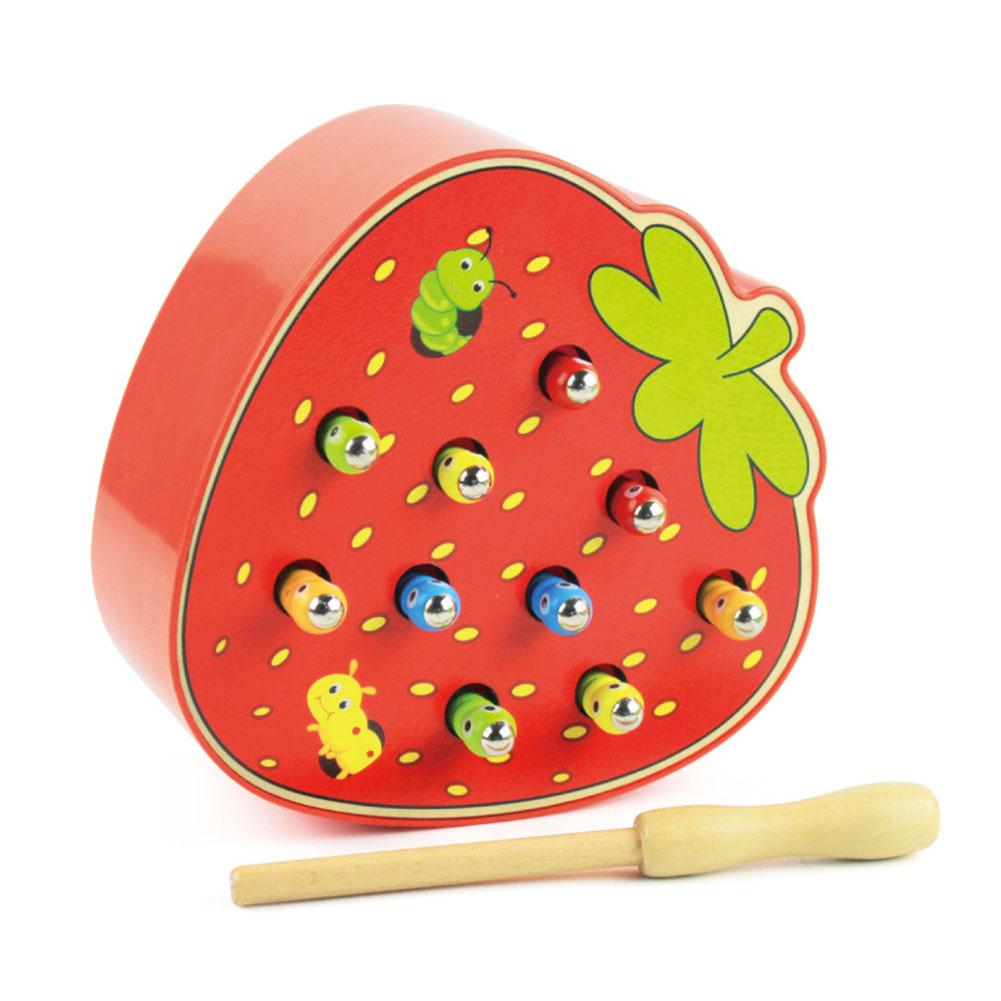 Atrapamoscas magnético de madera con forma de fruta, juego de gusanos de colores, juguete interactivo para niños,: Strawberry