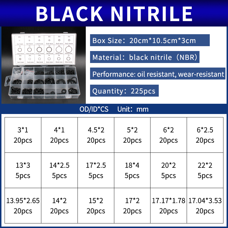 Joints toriques en caoutchouc et Silicone, joint torique NBR VMQ FKM, rondelle en Nitrile, ensemble de joints toriques en caoutchouc, Kit d'assortiment, boîte de bagues-.-: Laiton