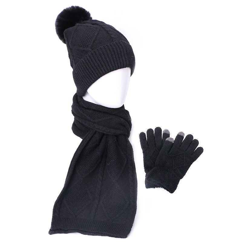 Tredelt strikket beanie hat tørklæde handsker sæt vinter varm udendørs strikning fortykkelse tørklæde hat handsker sæt vindtæt varm hatte: C