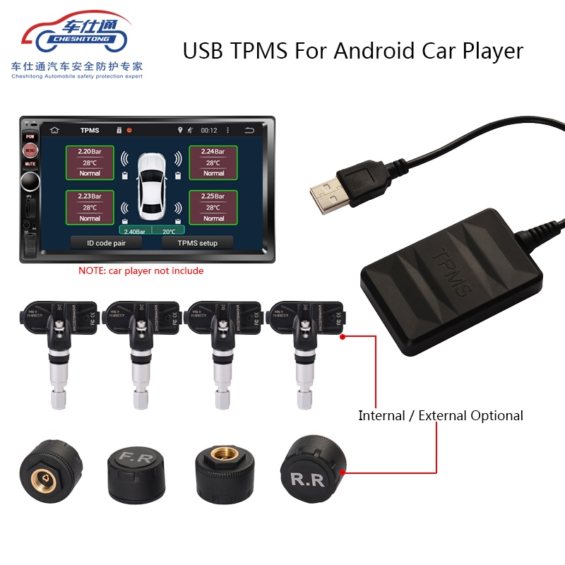 TPMS Bandenspanning Sensor voor Android Autoradio Speler USB Bandenspanningscontrolesysteem
