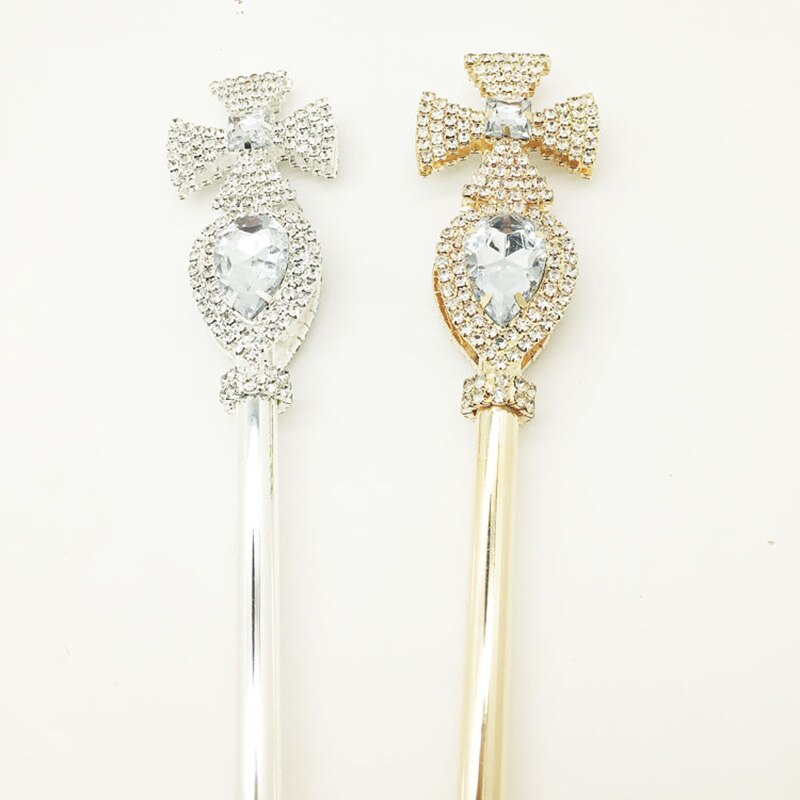 Varita de cetro de cristal ostentoso, Tiaras y coronas de Color dorado/plateado, cetro de rey, reina, boda, de desfile, disfraces, accesorios de mano