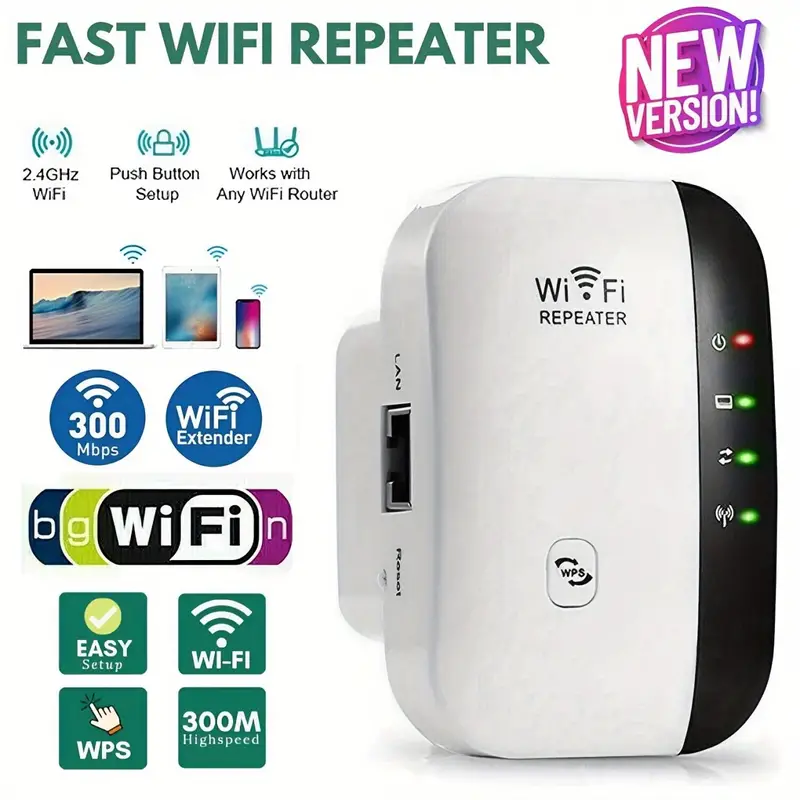 Amplificador de señal extensor WiFi de hasta 2640 pies cuadrados, repetidor de Internet inalámbrico, amplificador remoto con puerto Ethernet, configuración de 1 toque,