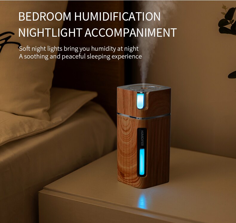 Electric Humidifier Aroma Oil Diffuser Essential Ultrasonic Wood Grain Air Humidifier USB Mini Mist Maker LED Light