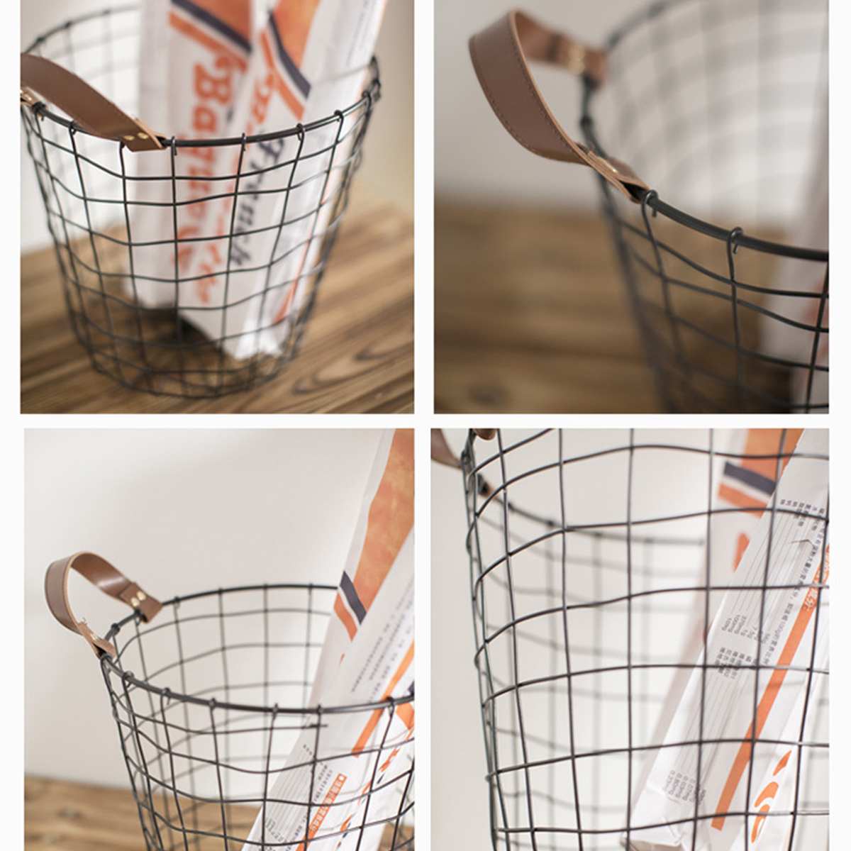 Kleine/Grote Zwarte Thuis Opslag Mand Geometrische Ijzer Metalen Draad Ronde Lade Tijdschrift Post Bloemen Organisatie Case met Handvat