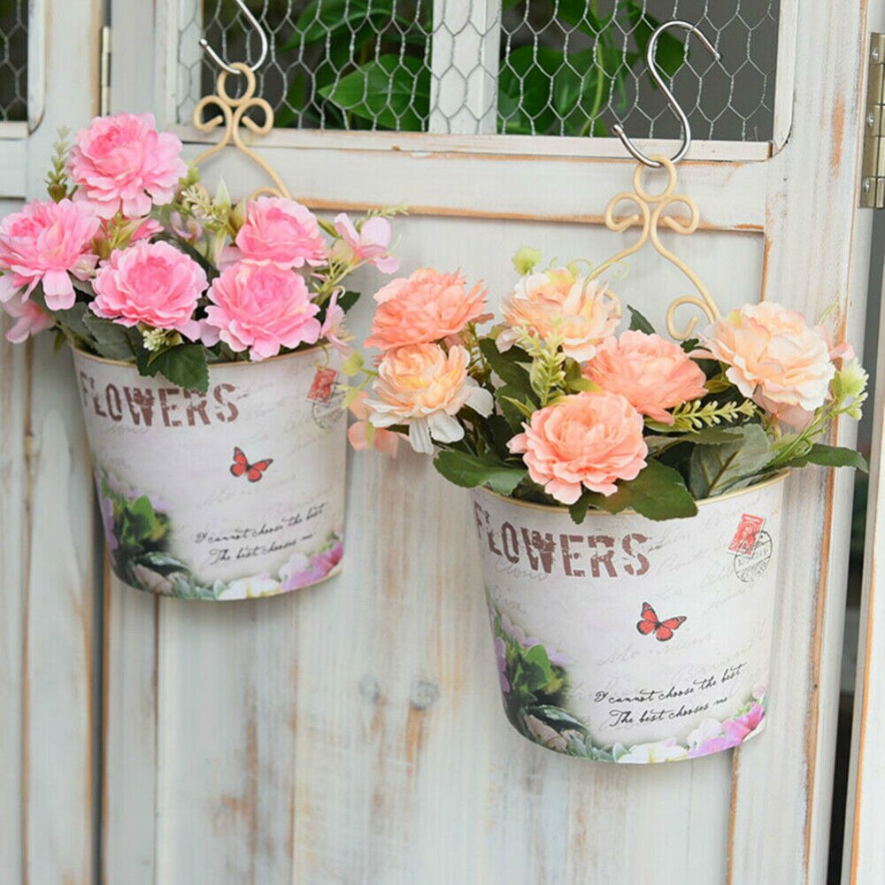 Macetero colgante de pared de plástico romántico, maceta de flores, valla de jardín, barandilla de balcón, cesta de flores, decoración de jardín