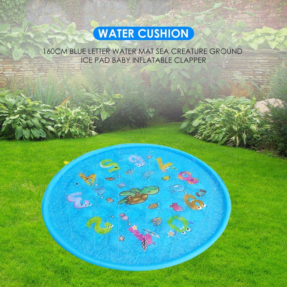 160Cm Blauwe Brief Water Mat Pasgeboren Baby Marine Creature Opblaasbare Pad Watering Kussen Voor Gazon Strand Spelen