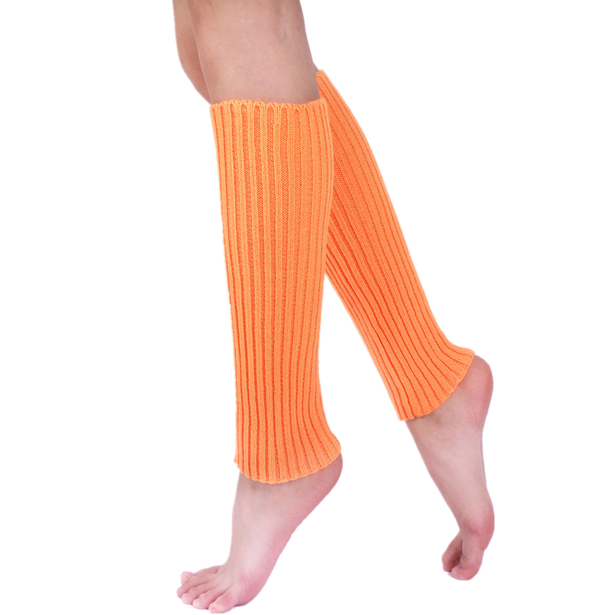 Calentadores de piernas de punto de color neón para mujer, calcetines sin pies brillantes acanalados, Punk, negro, hasta la rodilla, gótico, Hip-hop, Rock, Halloween, 80s: Naranja