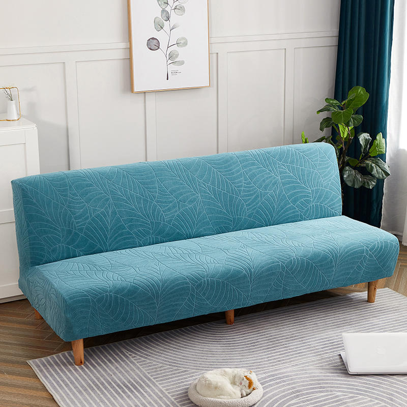 Waterproof Armless Futon Cover Stretch Sofa Bed Couch Slipcover Elastic Jacquard Thick Anti-Slip bedspread Furniture Protector: sky blue