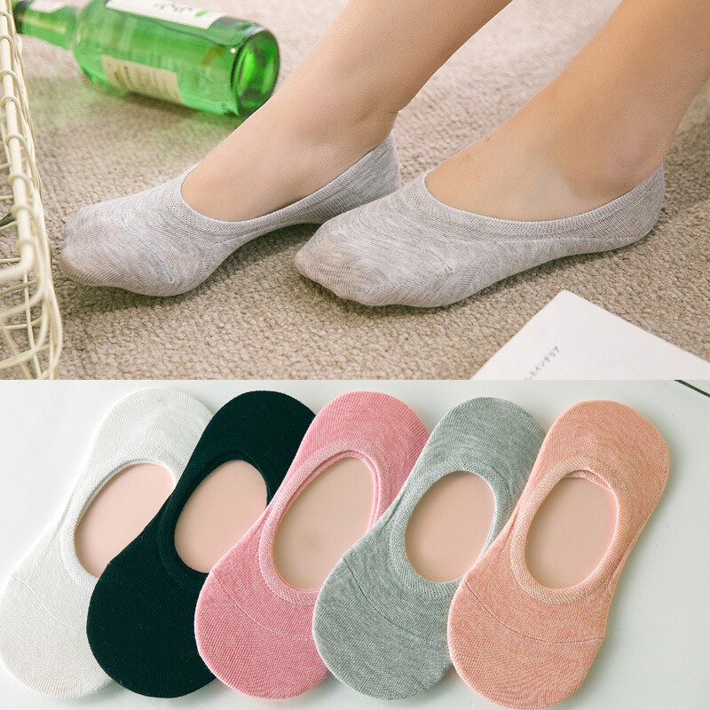 10 pieces = 5 pairs women spring summer invisible socks candy color silicone non-slip shallow mouth female slipper socks: Default Title