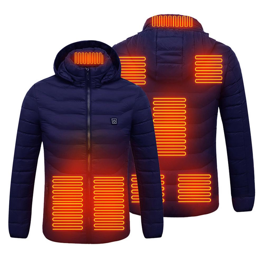 USB Electric Heating Jacket 8 Zone Heating Waterproof Heated Coat Warm Winter Thermal Clothing For Men Women: M Blue