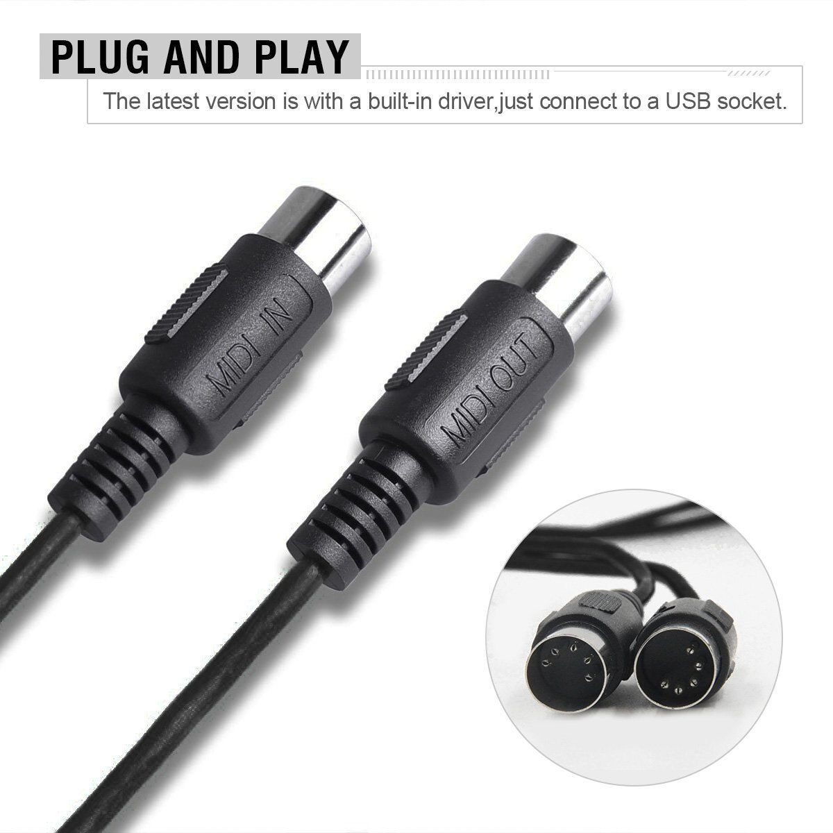 Piano eléctrico tambor USB a 2 adaptador de interfaz MIDI convertidor de Cable para PC teclado adaptador de sintetizador Windows Mac iOS 2 metros