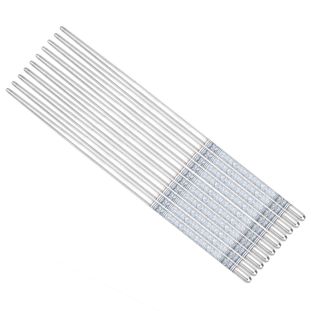 HILIFE Duurzaam Servies Blauw en Wit Patroon Holle Anti-brandwonden Antislip Eetstokjes 5 Paar Rvs 201: C