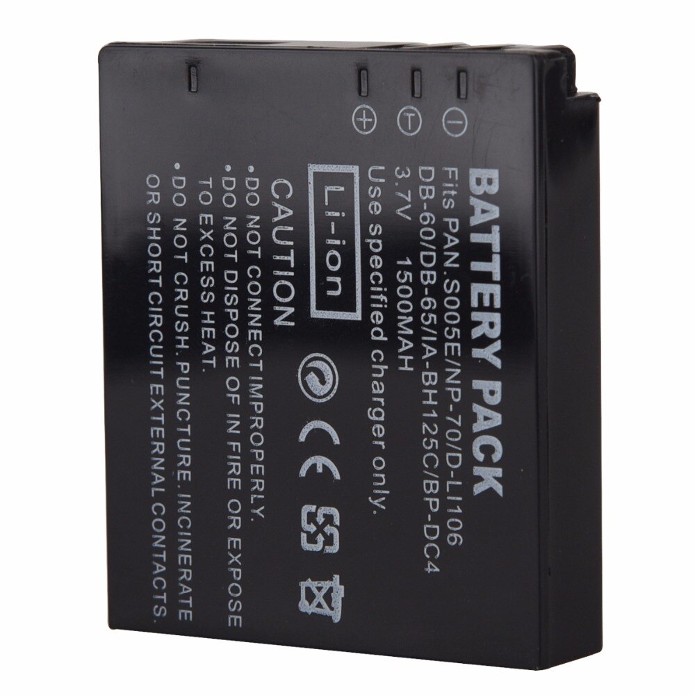 1x1500 mAh DB-60/S005/FNP70 Vervanging Batterij voor CGA-S005 CGA-S005A CGA-S005E/1B CGA-S005E DMW-BCC12 CGA-S005A/1B RICOH BJ-6