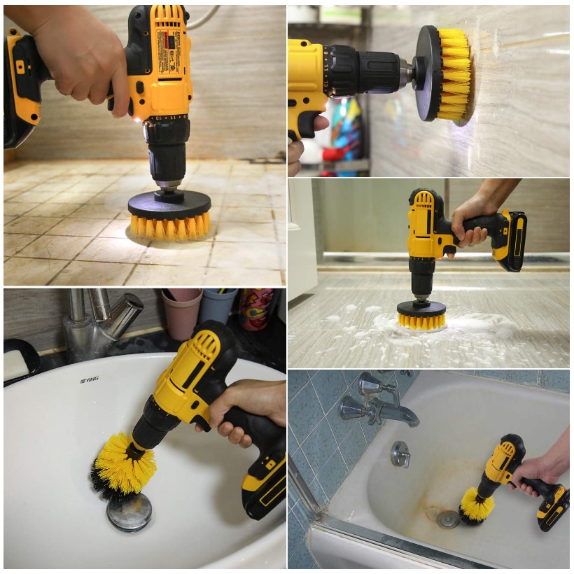 Kit de escova furadeira, 4 unidades, escova esfregador para limpeza banheiro banheiro banheira escova de limpeza broca kit de limpeza d30
