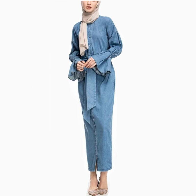 Denim Kaftan Dubai Abaya Kimono Muslim Hijab Dress Abayas For Women Robe Caftan Marocain Qatar Turkish Elbise Islamic Clothing