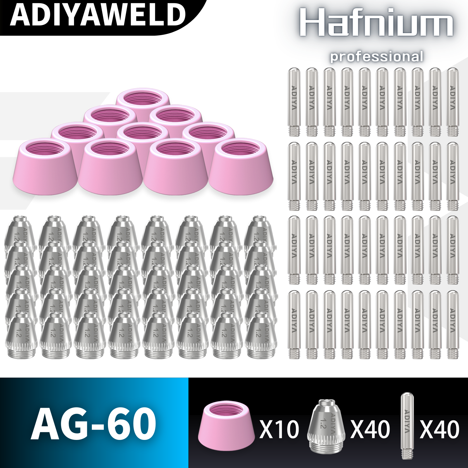 ADIYAWELD 30/60/90PCS AG60 SG-55 Plasma Cutter Cutting Torch Tip Nozzles Cups Electrodes Consumables Kits: Orange