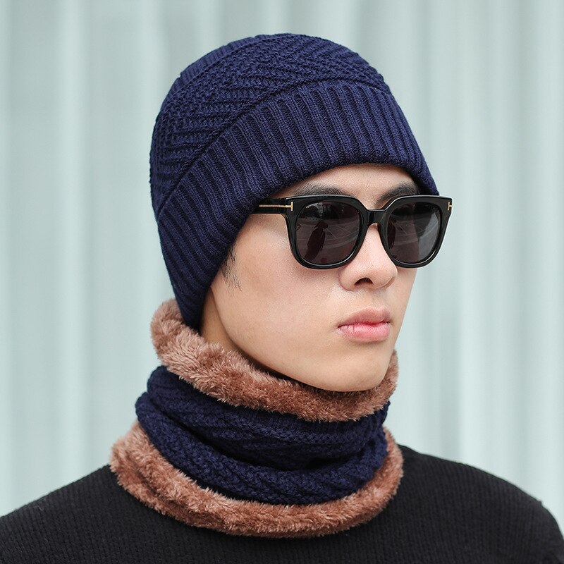 Calymel Winter Hat Scarf Set Men's Wool Hat Casual Warm Knit Hat Outdoor Riding Ski Cap Set